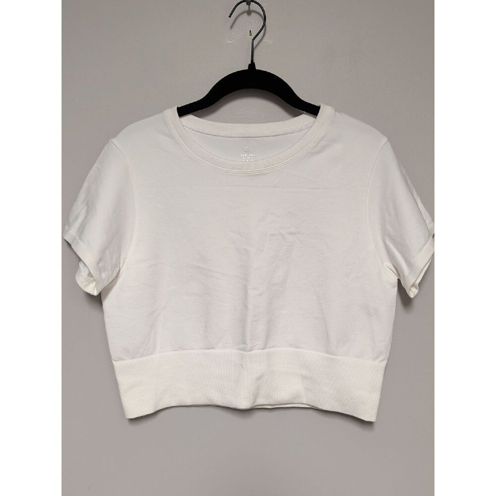 aerie White Cropped Rib-Hem Short Sleeve Top